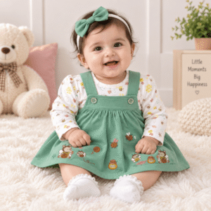 Bee & Bear Embroidered Pinafore Dress for Baby Girls