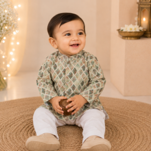 Printed Kurta & Dhoti Set for Baby Boys | Full Sleeves Ethnic Wear